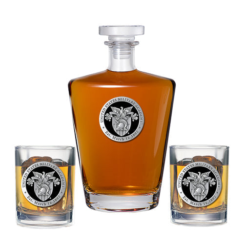 United States Military Academy Crest Royal Decanter with 2 Glasses