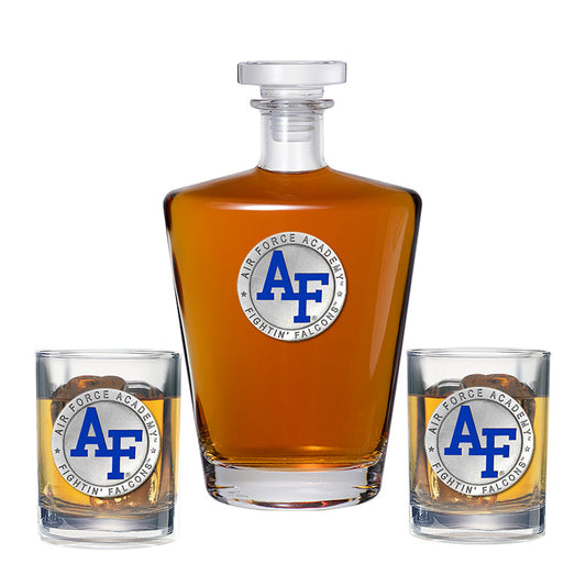 US Air Force Academy Fighting Falcons Royal Decanter with 2 Glasses
