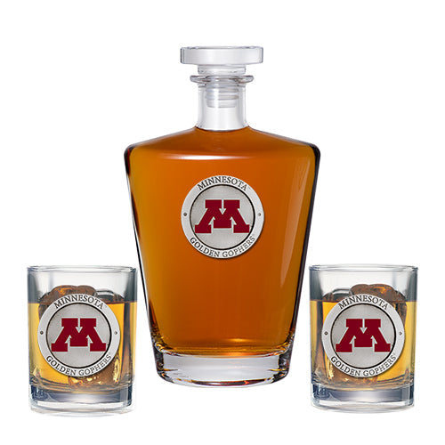 University of Minnesota Royal Decanter with 2 Glasses