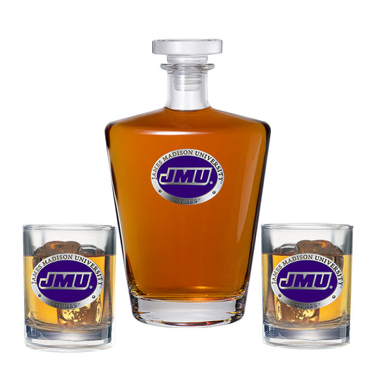 James Madison University Royal Decanter with 2 Glasses