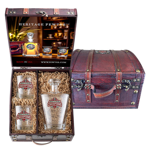 2024-25 Ohio State Football Championship Royal Decanter and 2 Glasses w/ Chest Box