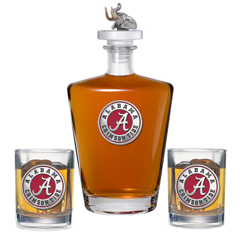 University of Alabama Crimson Tide Royal Decanter with 3D Top Elephant & 2 Glasses