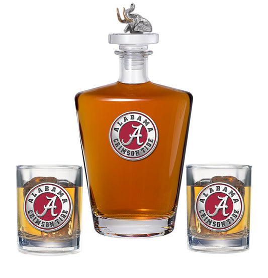 University of Alabama Crimson Tide Royal Decanter with 3D Top Elephant & 2 Glasses