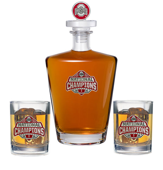 2024-25 Ohio State Football Championship Royal Decanter with 3D Top & 2 Glasses