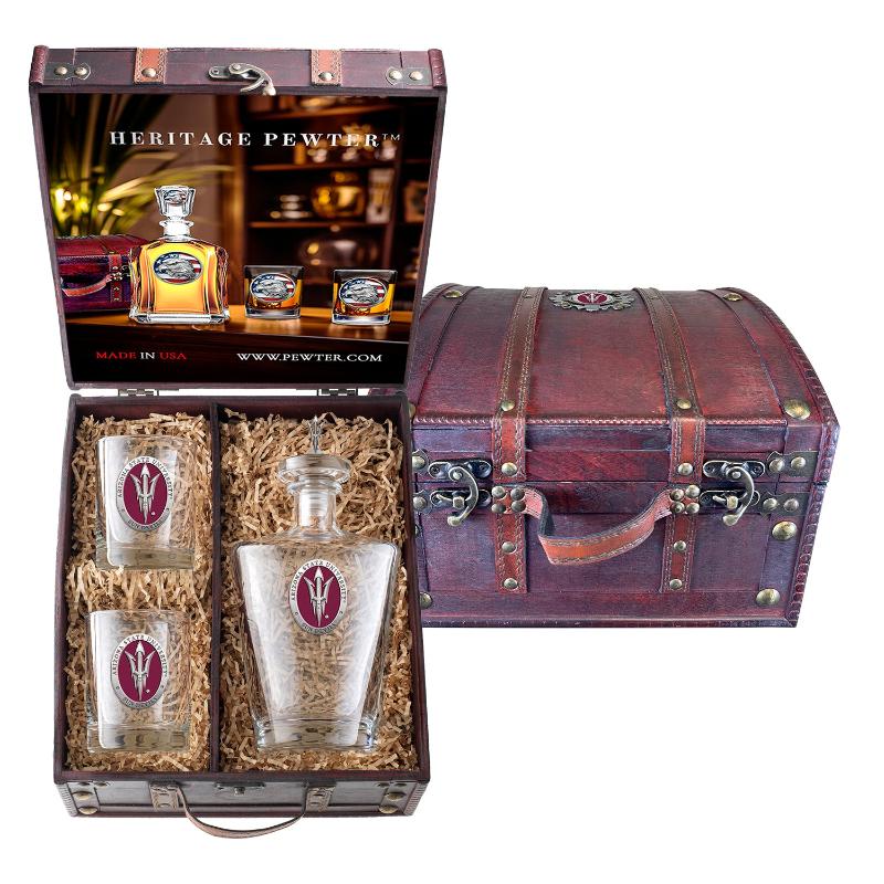 Arizona State University Pitch Fork Royal Decanter with 3D Top and 2 Glasses w/ Chest Box