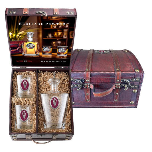 Arizona State University Pitch Fork Royal Decanter with 3D Top and 2 Glasses w/ Chest Box