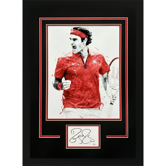 Roger Federer Autographed Tennis Deluxe Framed 11x14 Splash Art Piece - JSA