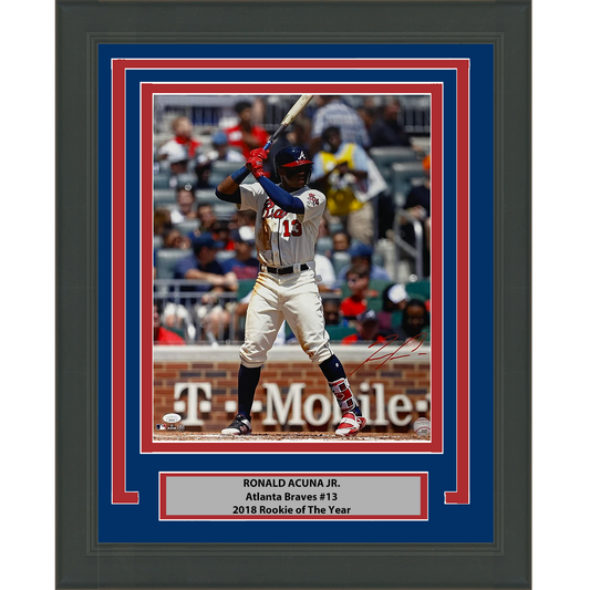 Framed Autographed/Signed Ronald Acuna Jr. Atlanta Braves 16x20 Baseball Photo JSA COA #9