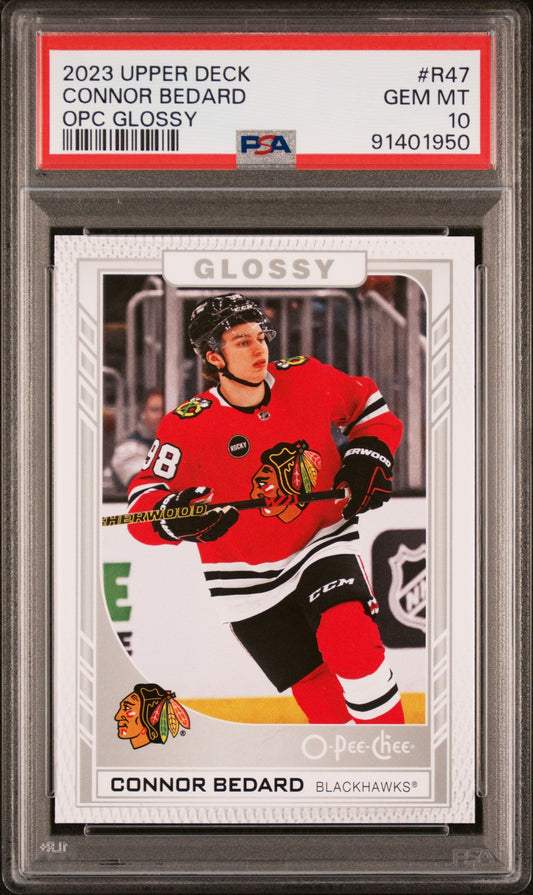 Graded 2023 Upper Deck Connor Bedard #R47 OPC Glossy Rookie RC Hockey Card PSA 10 Gem Mint