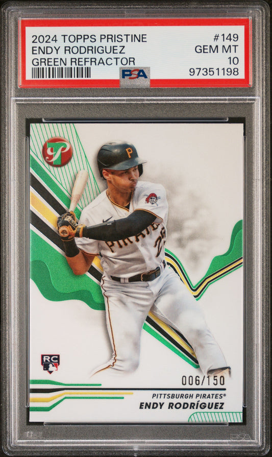 Graded 2024 Topps Pristine Endy Rodriguez #149 Green Refractor /150 Rookie RC Baseball Card PSA 10 Gem Mint