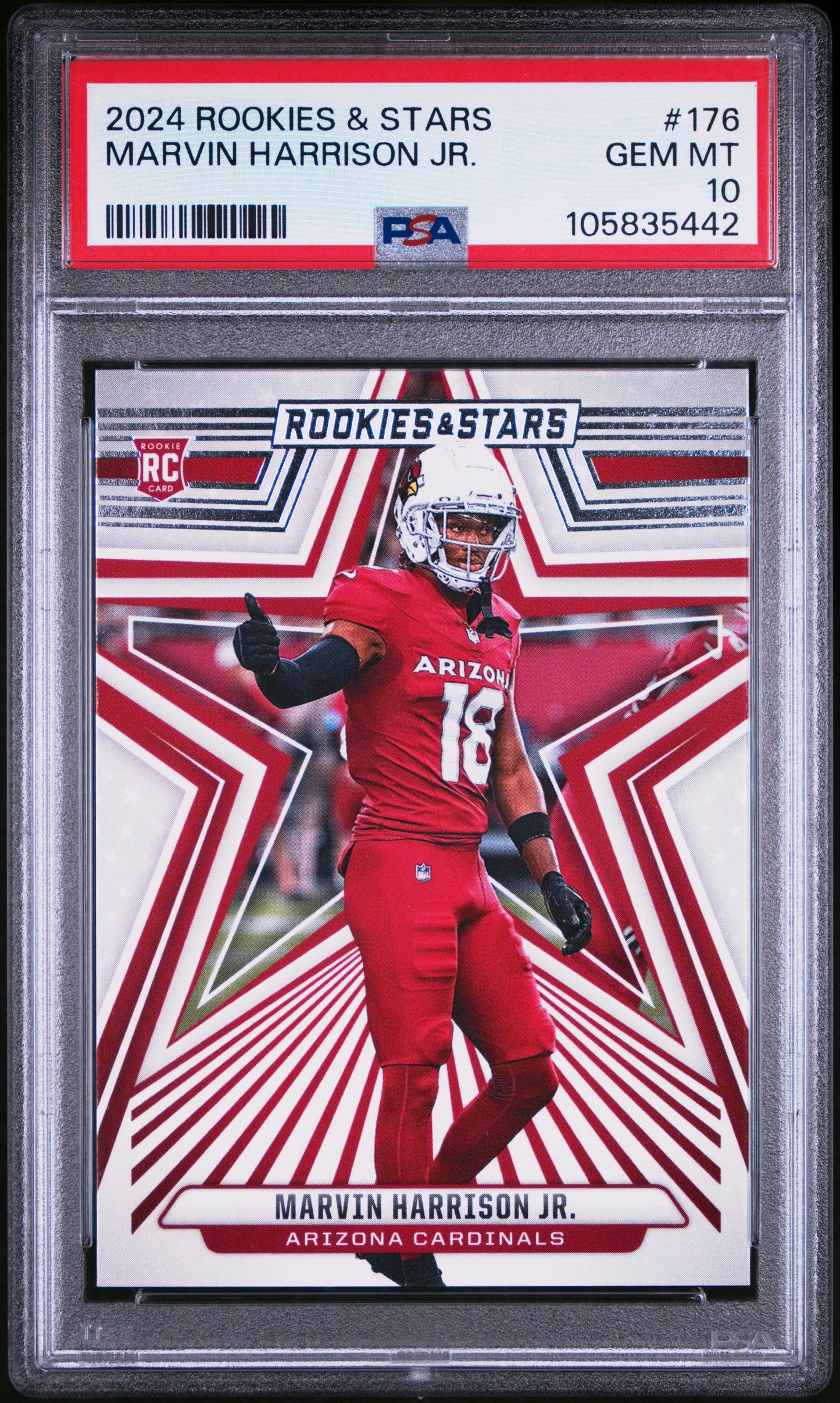 Graded 2024 Panini Rookies & Stars Marvin Harrison Jr #176 Rookie RC Football Card PSA 10 Gem Mint