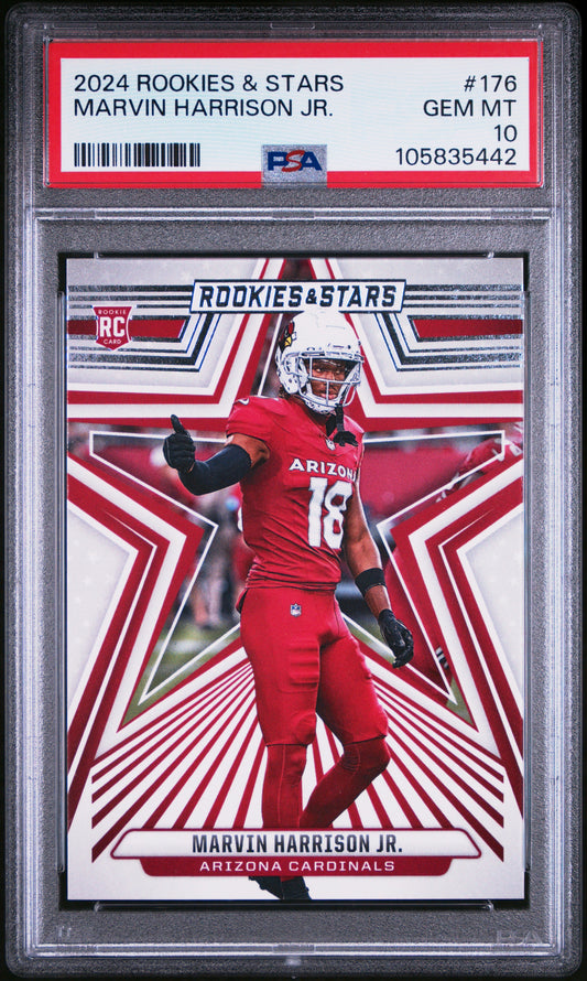 Graded 2024 Panini Rookies & Stars Marvin Harrison Jr #176 Rookie RC Football Card PSA 10 Gem Mint