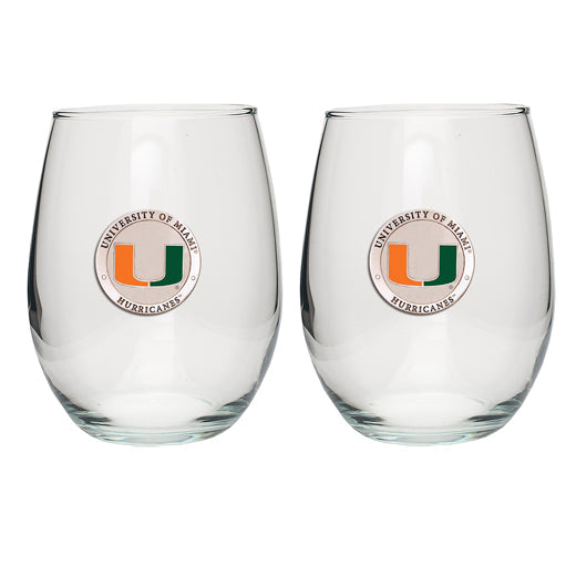 University of Miami Stemless Goblet (Set of 2)