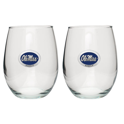 University of Mississippi "Ole Miss" Blue Logo Stemless Goblets (Set Of 2)