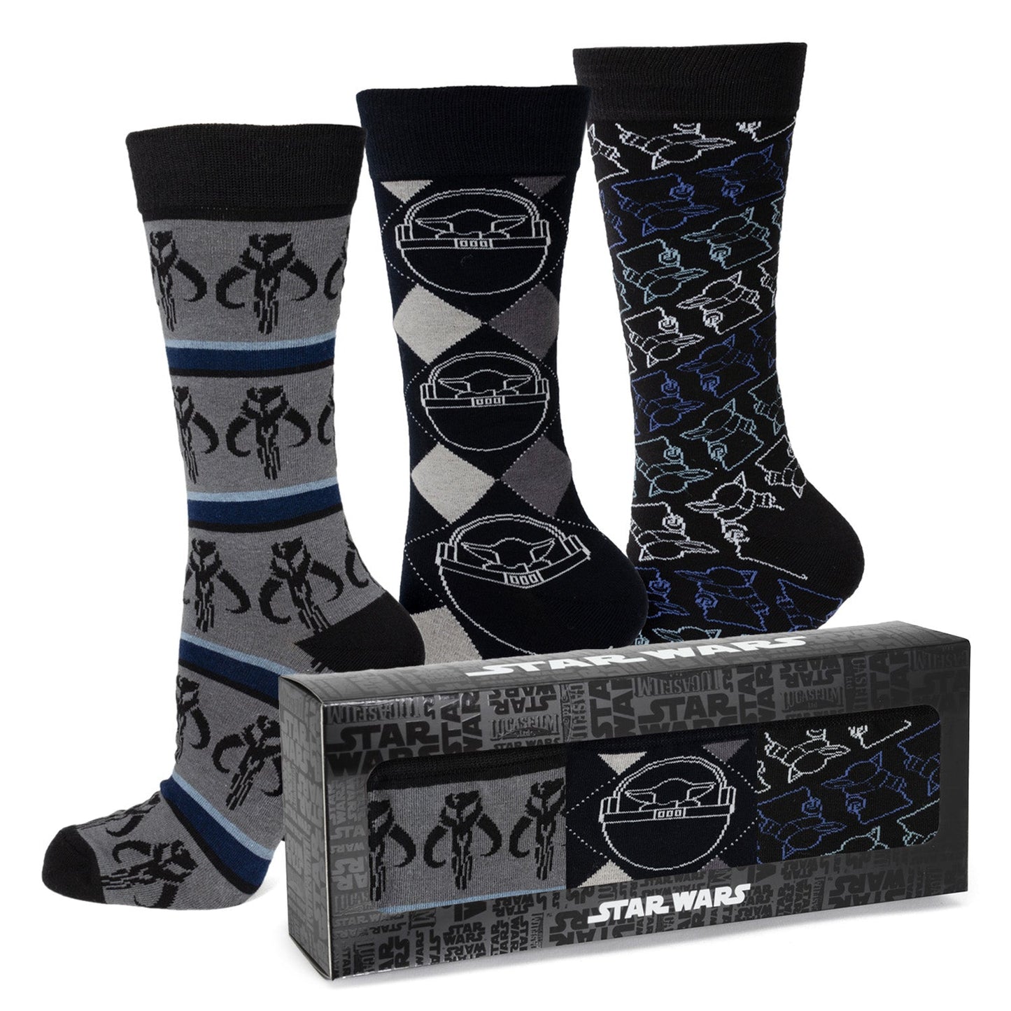 Star Wars Mandalorian 3-Pack Dress Sock and Mythosaur Lapel Pin Gift Set