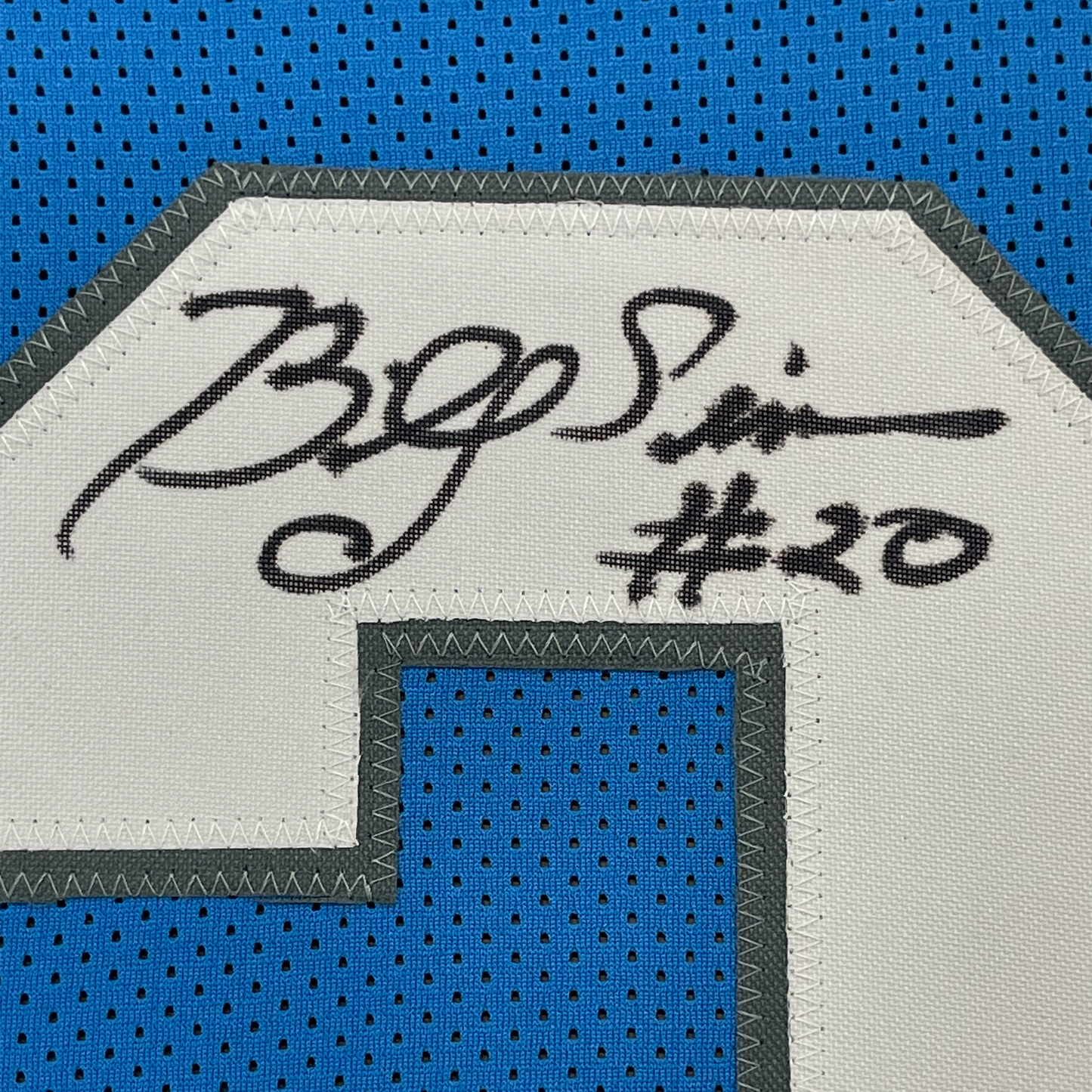 Framed Autographed/Signed Billy Sims 80 ROY 35x39 Detroit Blue Football Jersey JSA COA