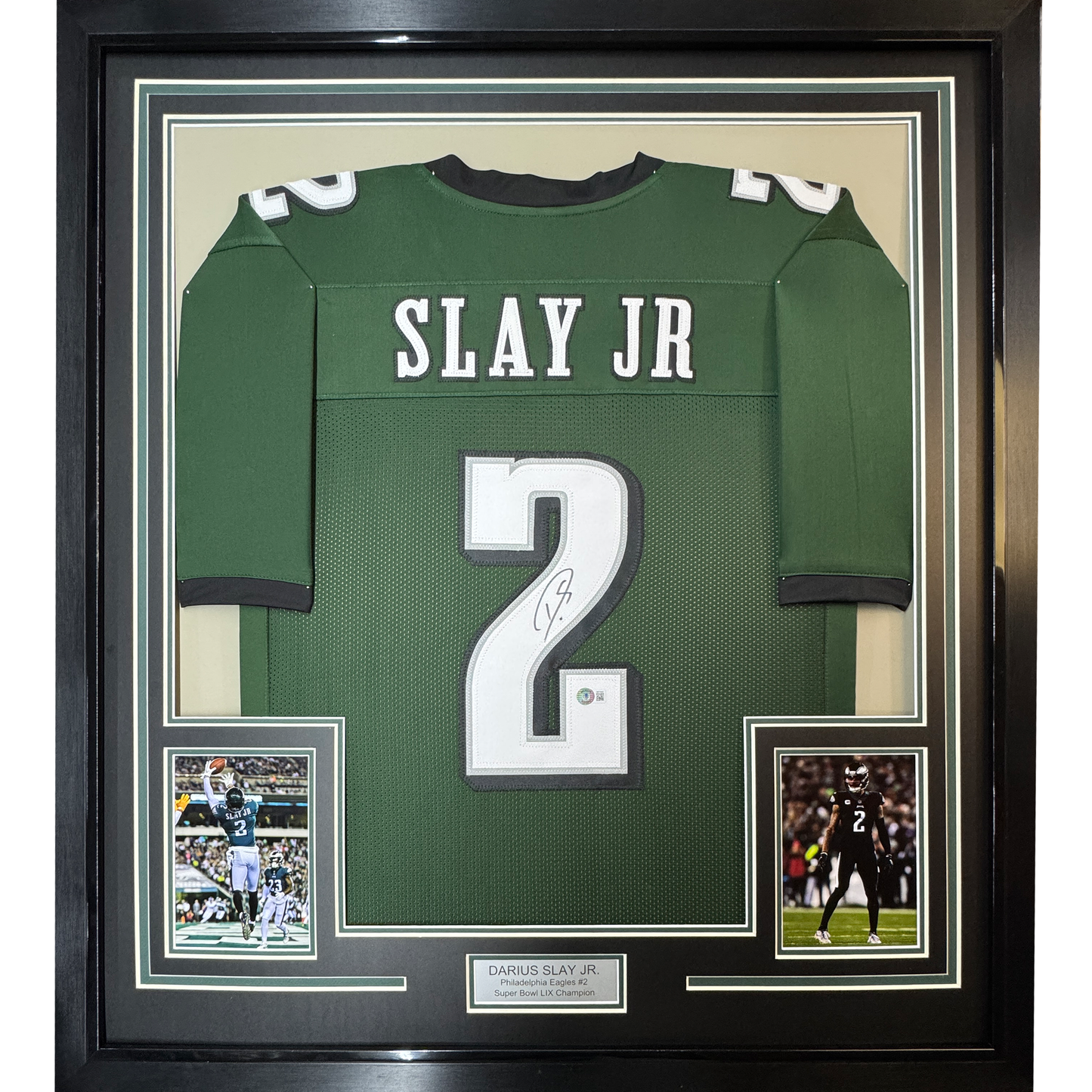 Framed Autographed/Signed Darius Slay Jr. #2 35x39 Philadelphia Green Football Jersey Beckett BAS COA