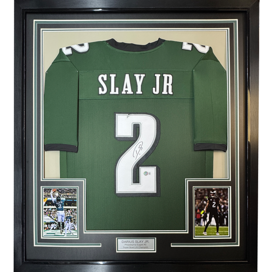 Framed Autographed/Signed Darius Slay Jr. #2 35x39 Philadelphia Green Football Jersey Beckett BAS COA