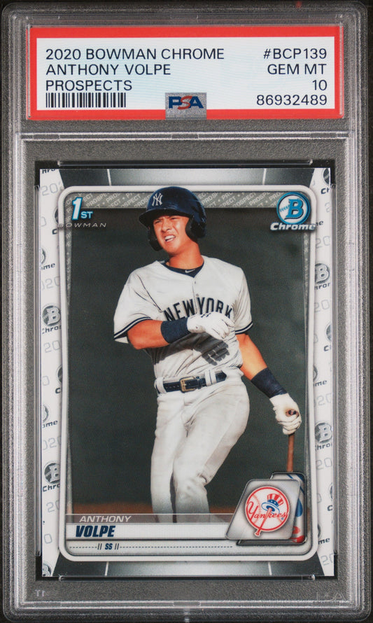 Graded 2020 Topps Bowman Chrome Anthony Volpe #BCP139 Prospects Rookie RC Baseball Card PSA 10 Gem Mint
