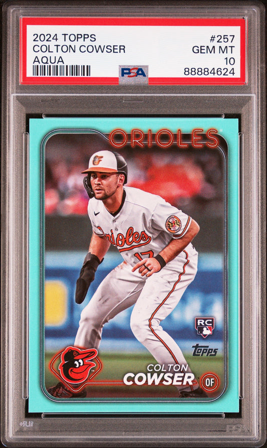 Graded 2024 Topps Colton Cowser #257 Aqua Rookie RC Baseball Card PSA 10 Gem Mint