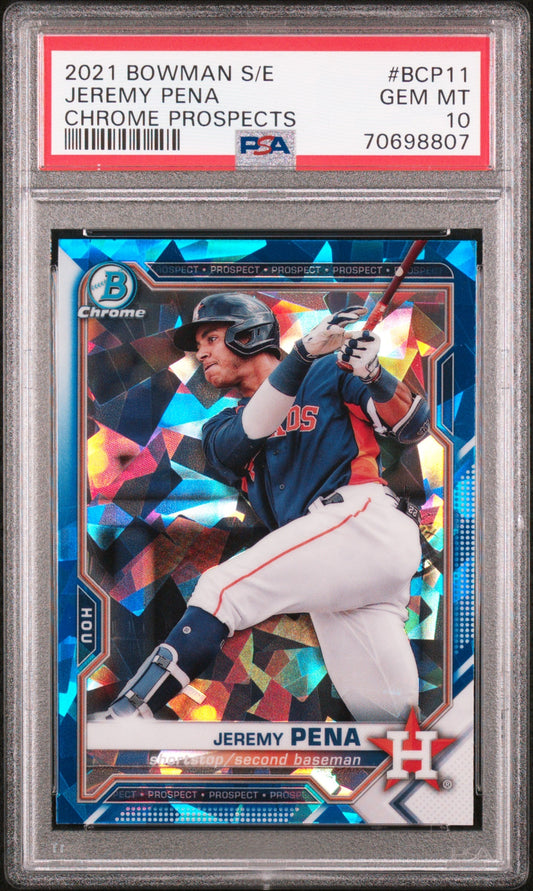 Graded 2021 Topps Bowman Sapphire Edition Jeremy Pena #BCP11 Chrome Prospects Rookie RC Baseball Card PSA 10 Gem Mint