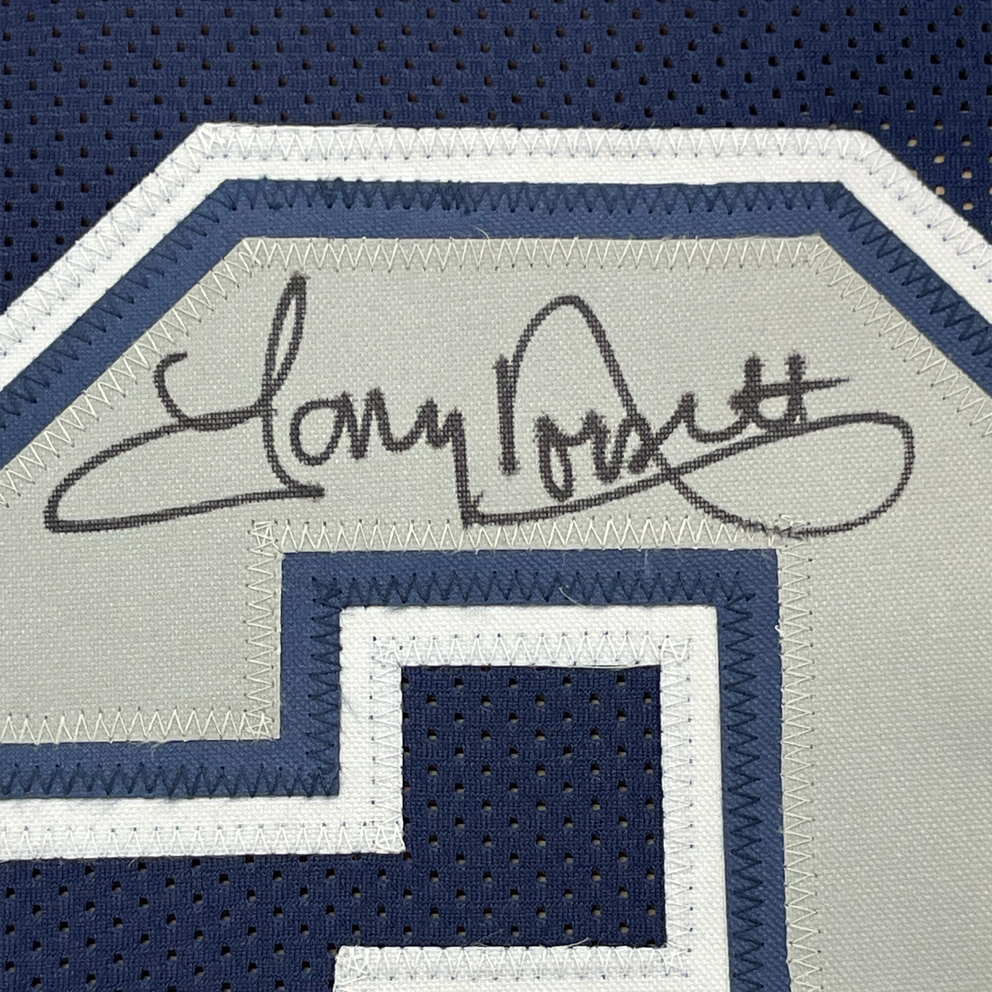 Framed Autographed/Signed Tony Dorsett 35x39 Dallas Dark Blue Football Jersey JSA COA