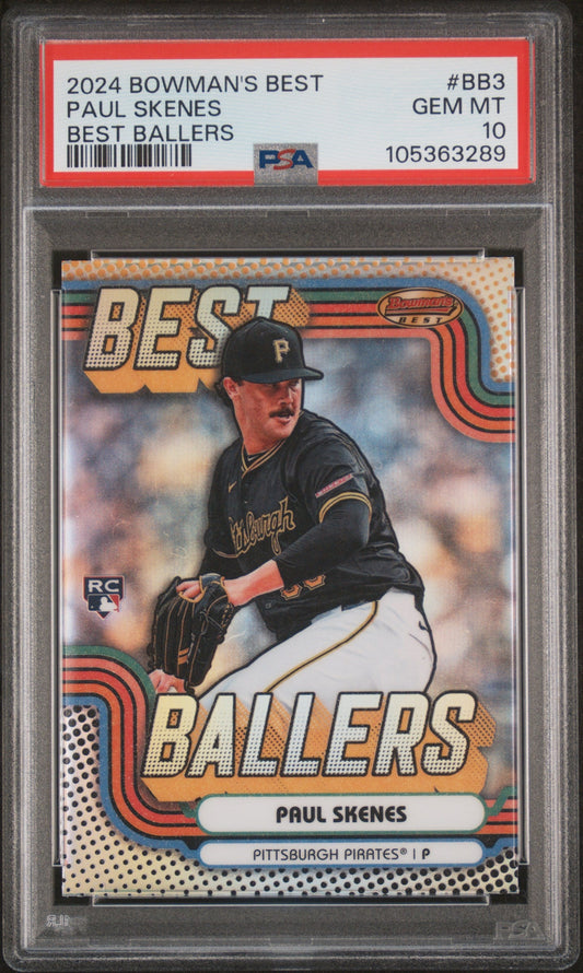 Graded 2024 Topps Bowmans Best Paul Skenes #BB3 Best Ballers Rookie RC Baseball Card PSA 10 Gem Mint