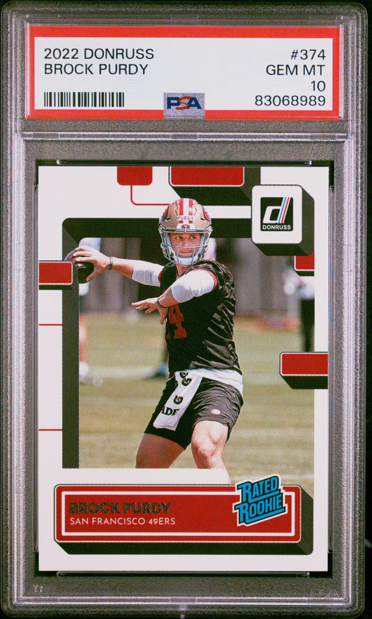 Graded 2022 Panini Donruss Brock Purdy #374 Rookie RC Football Card PSA 10 Gem Mint