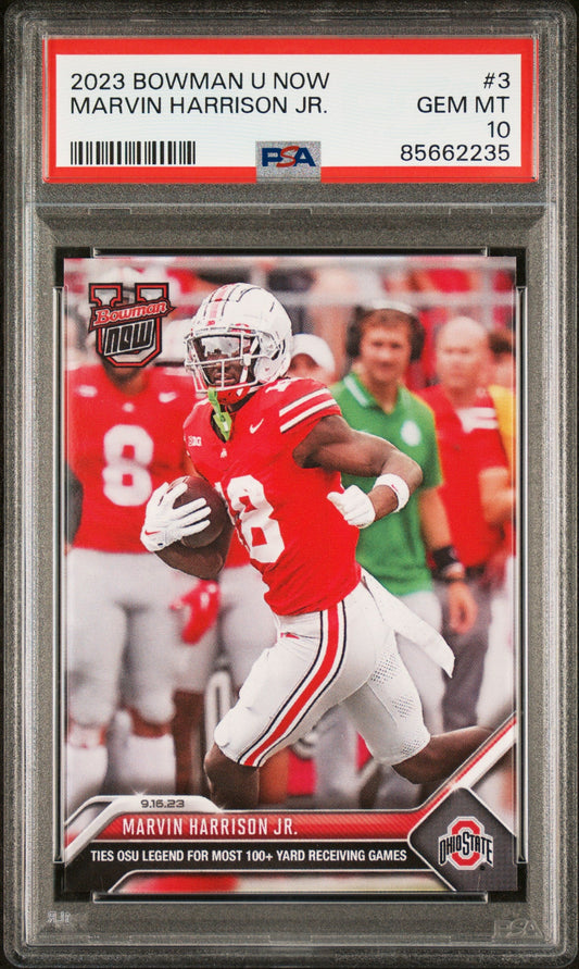Graded 2023 Topps Bowman U Now Marvin Harrison Jr #3 Rookie RC Football Card PSA 10 Gem Mint