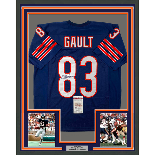Framed Autographed/Signed Willie Gault 35x39 Chicago Blue Football Jersey JSA COA