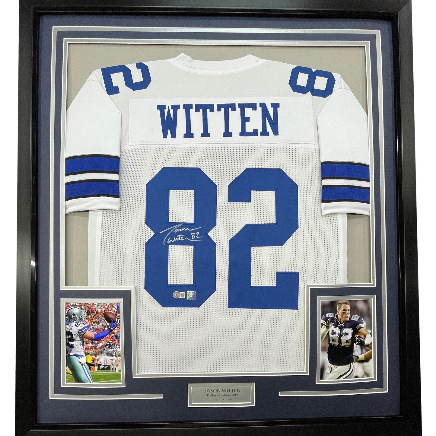 Framed Autographed/Signed Jason Witten 35x39 Dallas White Football Jersey JSA COA