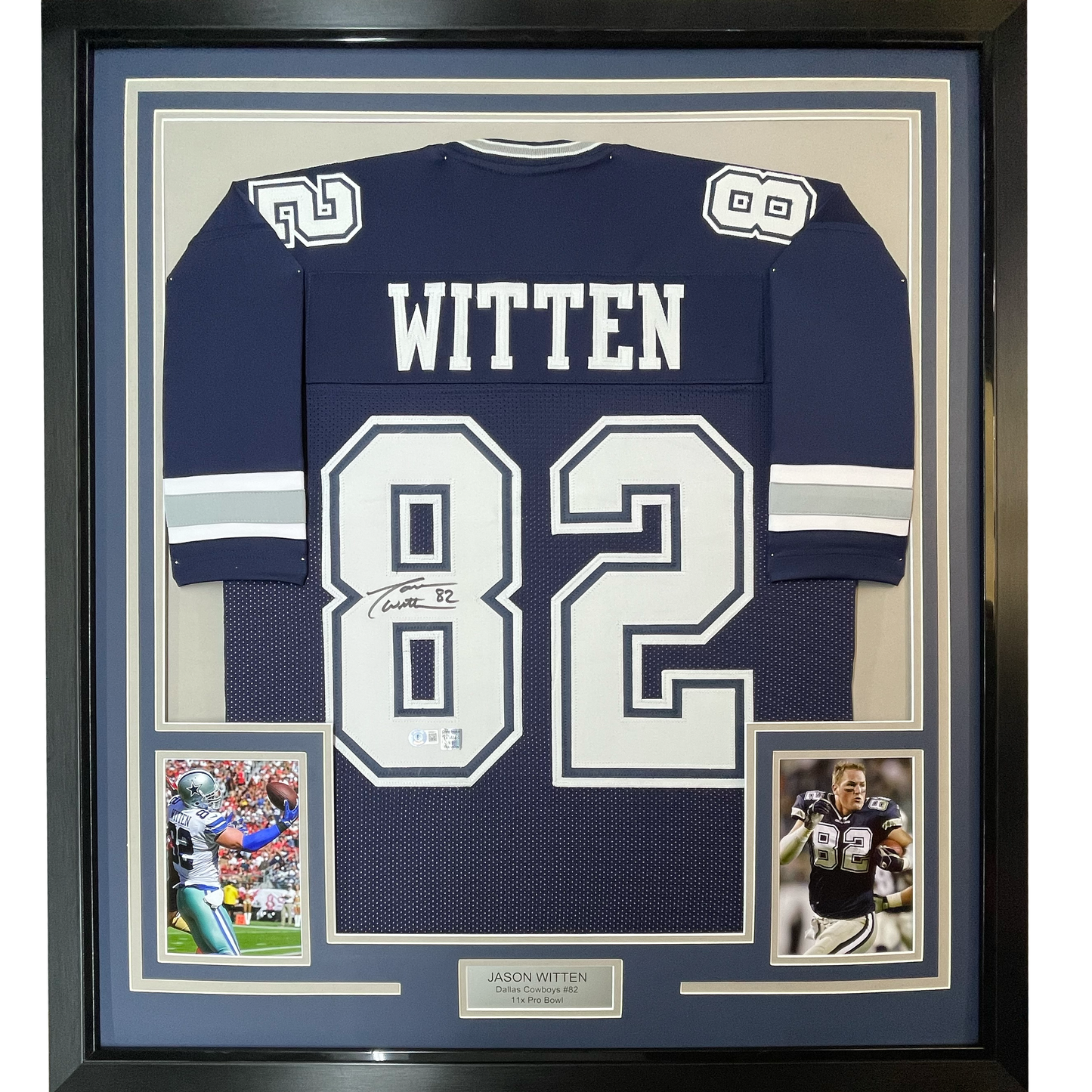 Framed Autographed/Signed Jason Witten 35x39 Dallas Dark Blue Football Jersey Beckett BAS COA