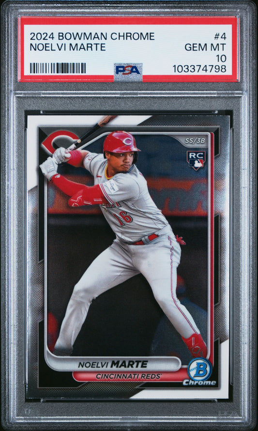 Graded 2024 Topps Bowman Chrome Noelvi Marte #4 Rookie RC Baseball Card PSA 10 Gem Mint