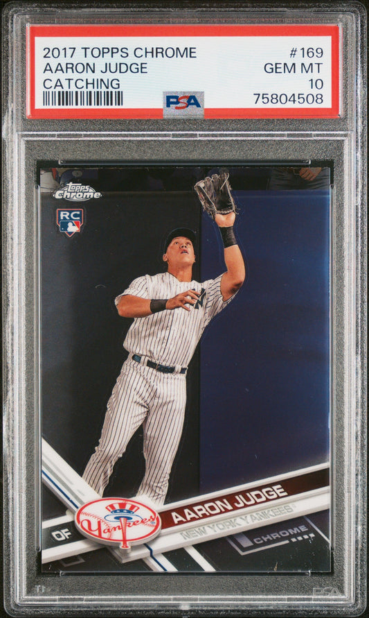 Graded 2017 Topps Chrome Aaron Judge #169 Catching Rookie RC Baseball Card PSA 10 Gem Mint