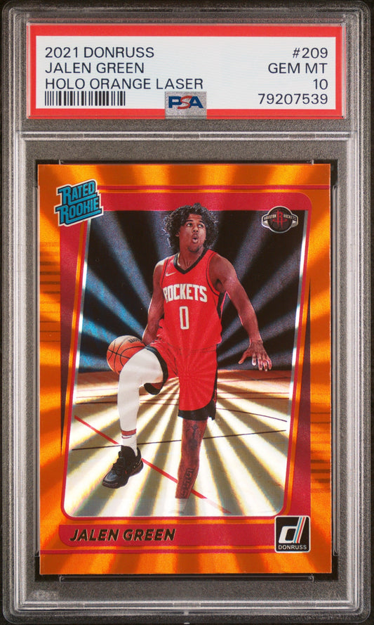 Graded 2021 Panini Donruss Jalen Green #209 Holo Orange Laser Rookie RC Basketball Card PSA 10 Gem Mint