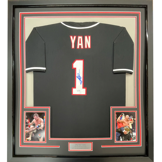 Framed Autographed/Signed Petr Yan 35x39 UFC MMA Black Ultimate Fighting Jersey Shirt PSA/DNA COA