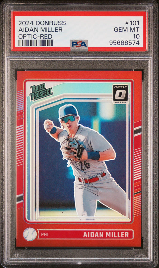 Graded 2024 Panini Donruss Aidan Miller #101 Optic Red #/99 Rookie RC Baseball Card PSA 10 Gem Mint