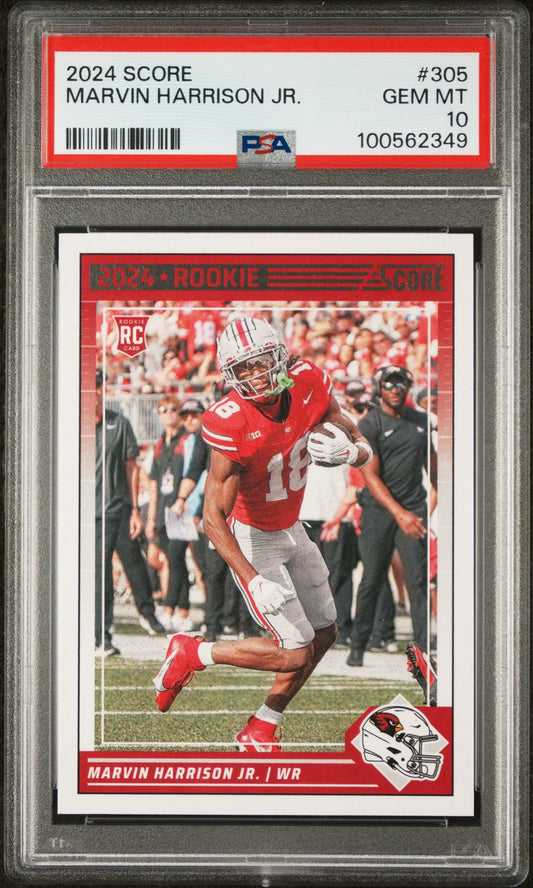 Graded 2024 Panini Score Marvin Harrison Jr #305 Rookie RC Football Card PSA 10 Gem Mint