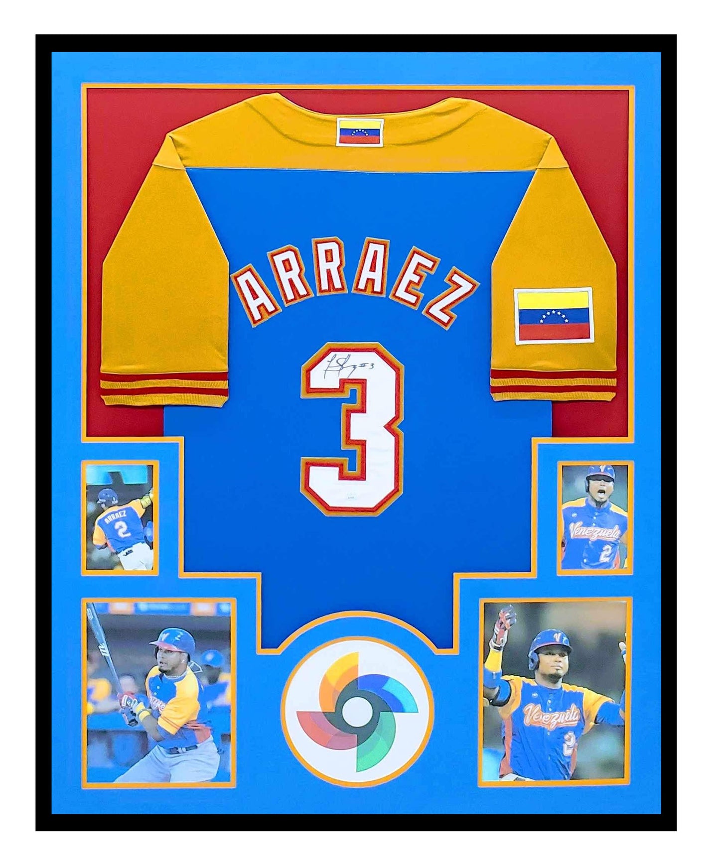 Luis Arraez Autographed Framed Jersey Venezula WBC Marlins 35x43 JSA COA