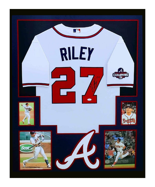 Austin Riley Autographed Framed Atlanta Braves Jersey 35x43 JSA COA