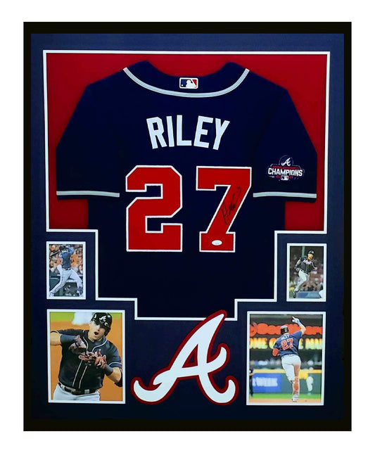 Austin Riley Autographed Framed Atlanta Braves Jersey 35x43 JSA COA