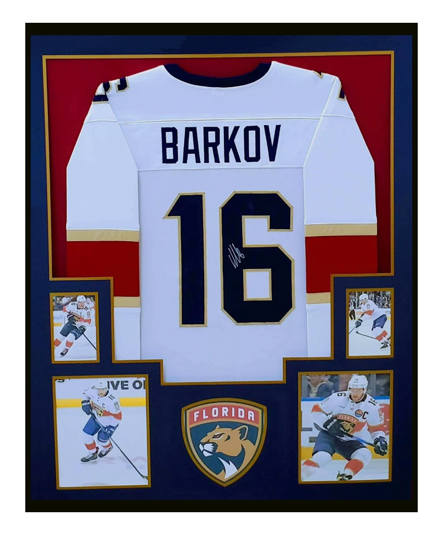 Aleksander Barkov Autographed & Framed Away Florida Panthers Jersey 35X43