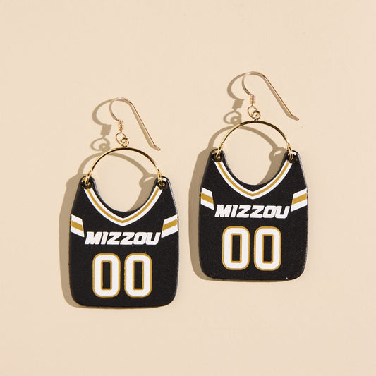 Black University of Missouri Football Jersey Earrings