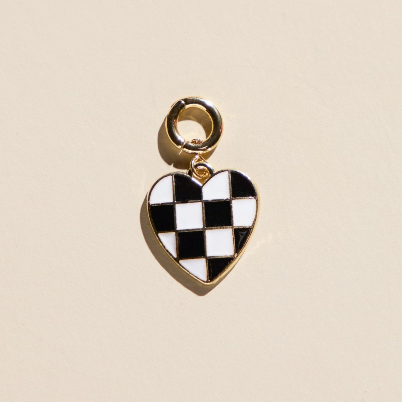 Black & White Checkered Heart Charm