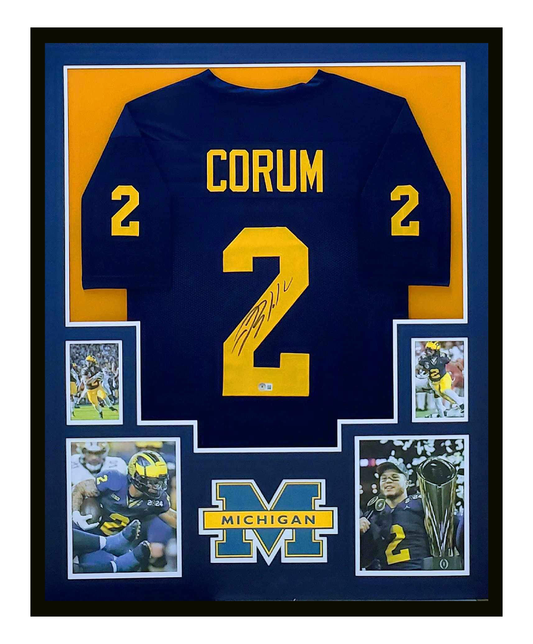 Blake Corum Autographed Michigan Wolvarines Jersey Framed 35x43 BAS COA