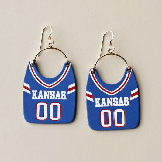 Blue University of Kansas Football Jersey Earrings