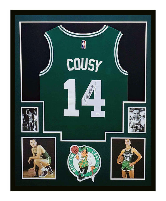 Bob Cousy Autographed Jersey Framed 35x43 Boston Celtics Jersey JSA COA