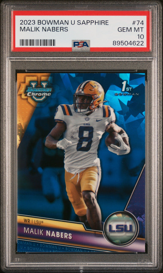 Graded 2023 Topps Bowman U Sapphire Malik Nabers #74 Rookie RC Football Card PSA 10 Gem Mint