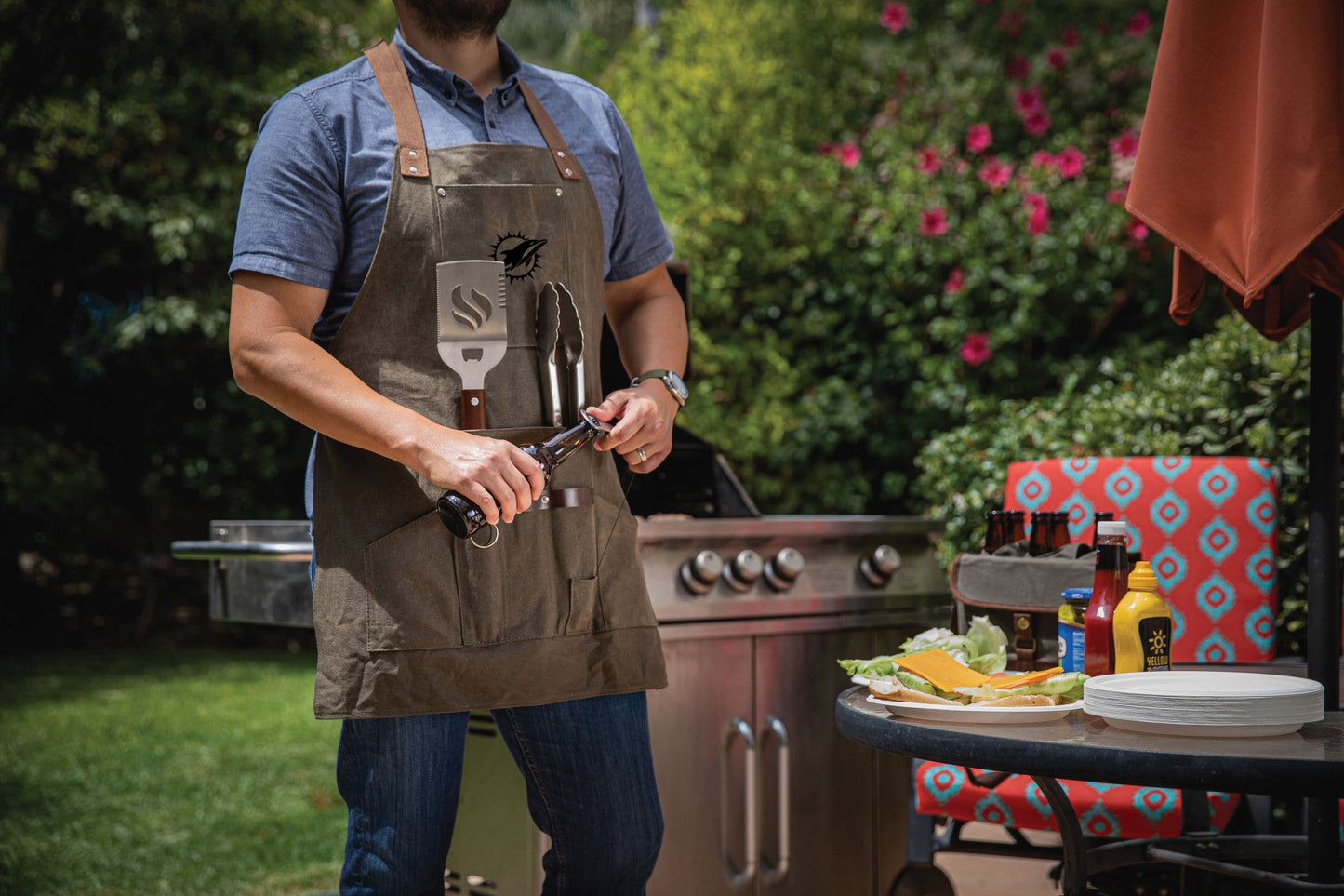 Miami Dolphins - BBQ Apron with Tools & Bottle Opener