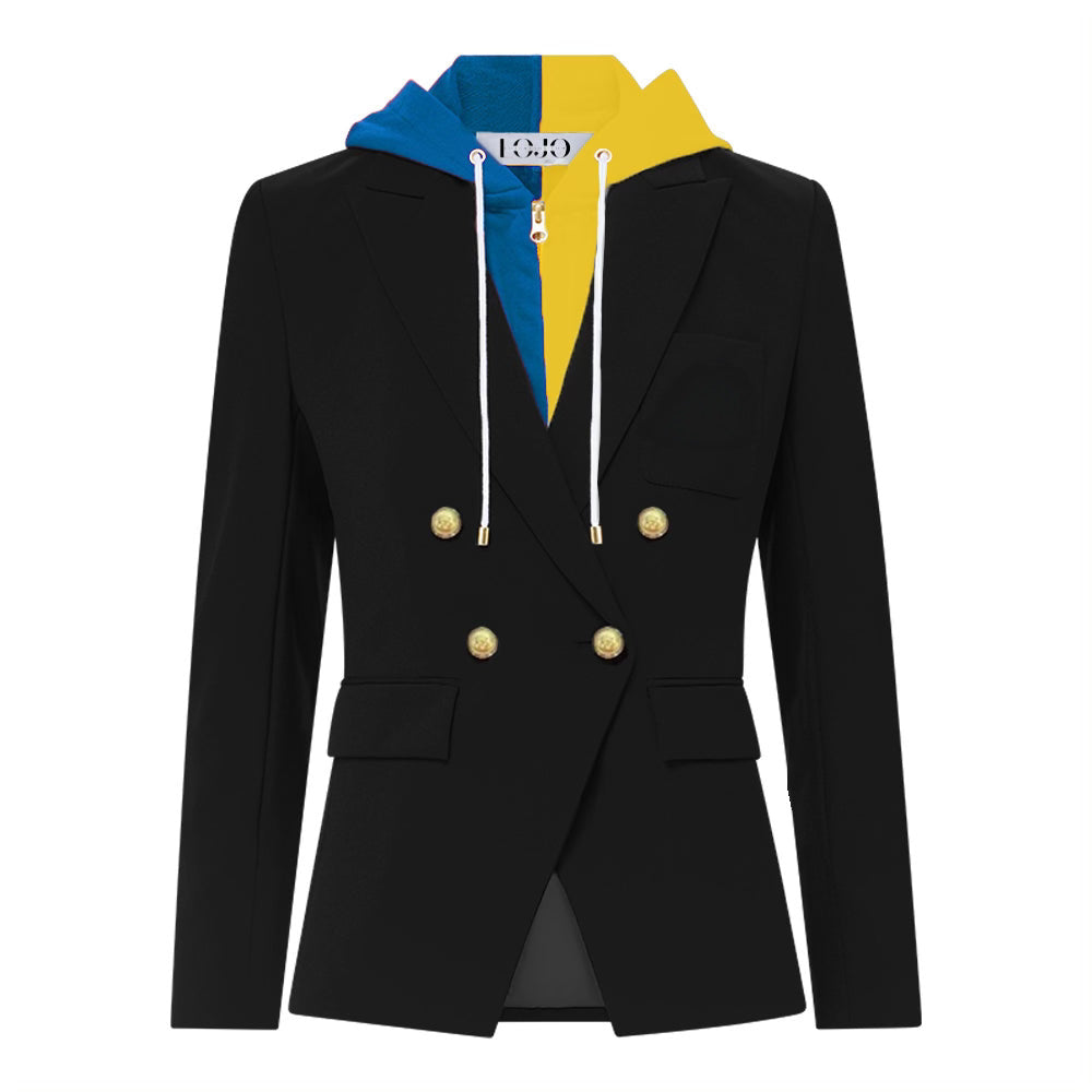 Blue & Yellow Hooded Blazer Jacket